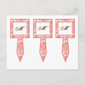 3カップケーキピックコーラルピンホワイトダマスクレースプリント ポストカード (正面)