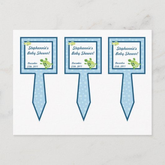 3カップケーキピックタートルリーフ海ウミガメ インビテーションポストカード (正面)