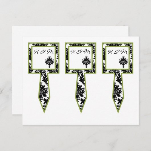 3カップケーキピックブラックグリーンダマスクレースプリント ポストカード (正面/裏面)