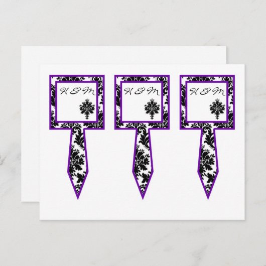3カップケーキピックブラックパープルダマスレースプリント ポストカード (正面/裏面)