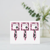 3カップケーキピックブラックホットピンクダマスクレースプリント ポストカード (スタンド正面)