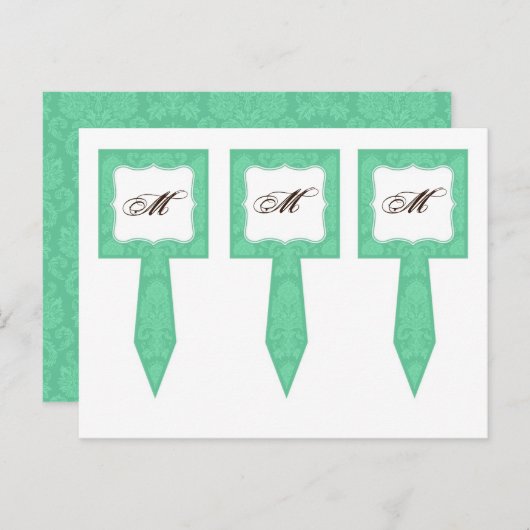 3カップケーキピックミントグリーホワイトダマスレースプリント ポストカード (正面/裏面)