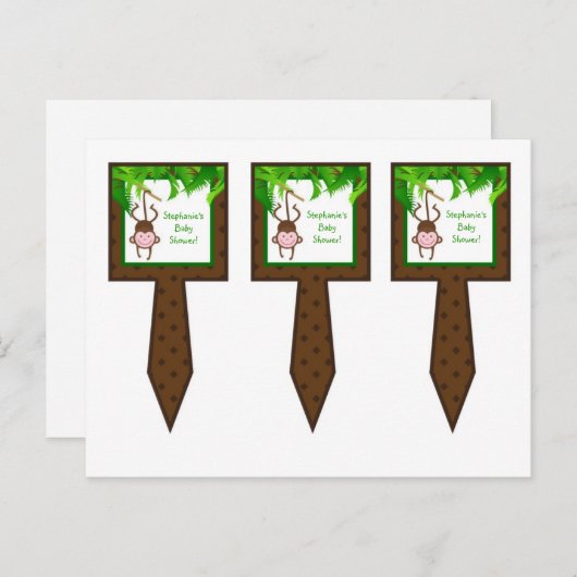 3カップケーキピックモンキースイングジャングルサファリ動物 インビテーションポストカード (正面/裏面)