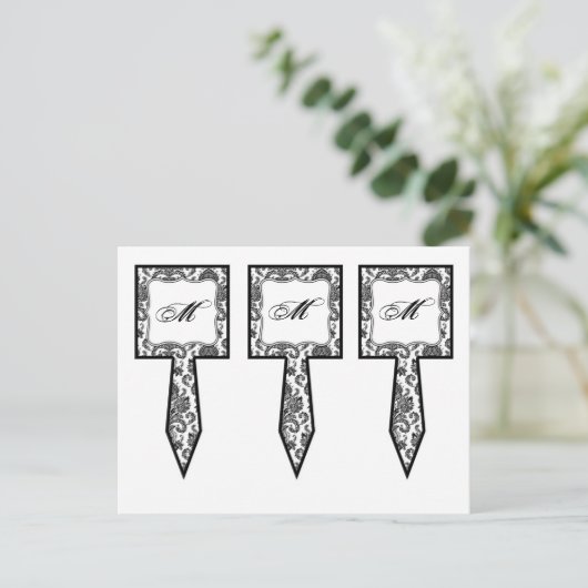 3カップケーキピック白黒ダマスクレースプリントパット ポストカード (スタンド正面)