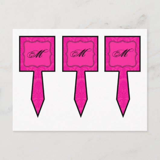 3カップケーキ選択ホットピンクブラックダマスクレースプリント ポストカード (正面)