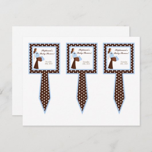 3カップケーキ青いママモダン水玉模様 インビテーションポストカード (正面/裏面)