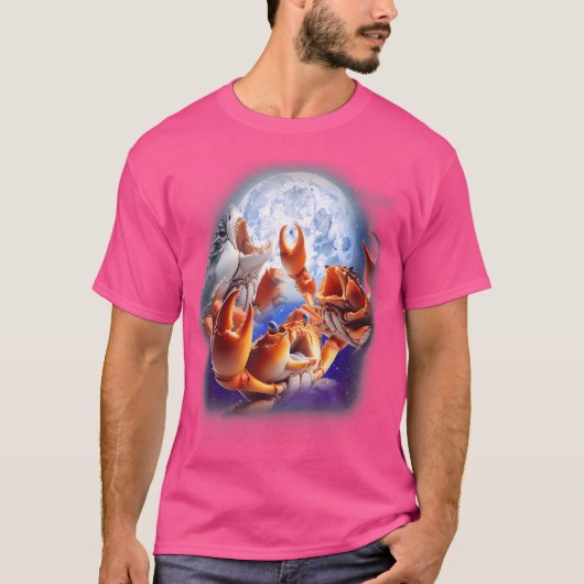 3カニが月のカニの恋人シーフでおもしろいハウリング Tシャツ (正面)