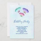 3カラフルパステルウォーター色蝶誕生日 招待状 (正面)
