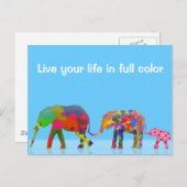 3カラフル象歩く – アーポップ・アートのト ポストカード (正面/裏面)