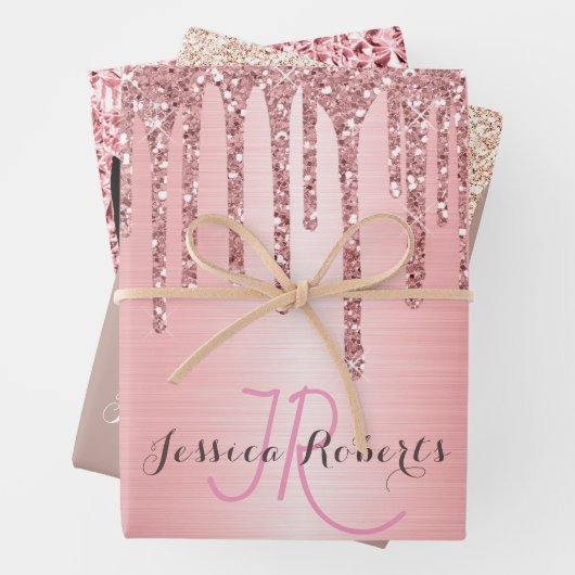 3カラーシックモノグラムガーリーグリッタードリップ ラッピングペーパーシート (インサイチュ)