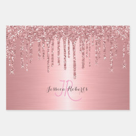 3カラーシックモノグラムガーリーグリッタードリップ ラッピングペーパーシート