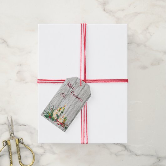 3キャンドルクリスマスブーケon Wood ギフトタグ (より糸付き)