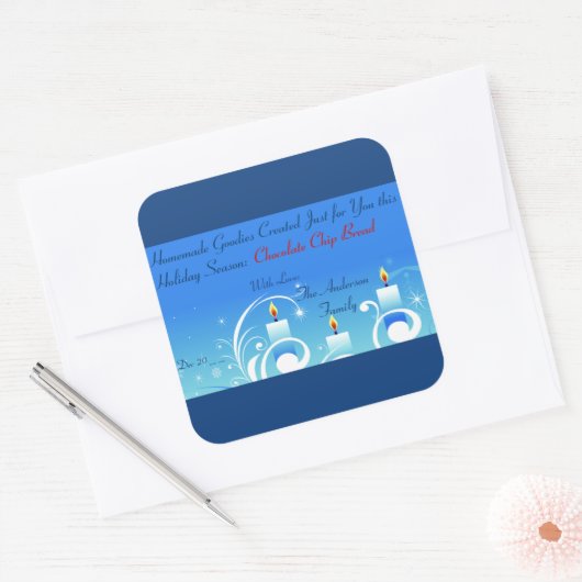 3キャンドル自家製ギフトホリデーラベル スクエアシール (封筒)