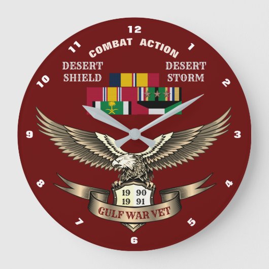3キャンペーンスターペルシャ湾戦争退役軍人 ラージ壁時計 (正面)