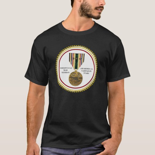 3キャンペーンスターペルシャ湾戦争退役軍人 Tシャツ (正面)