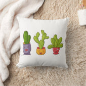 3キュートサボテンin花ポットおもしろいイラストレーション クッション (ブランケット)