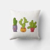 3キュートサボテンin花ポットおもしろいイラストレーション クッション (裏面)