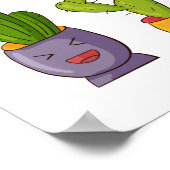 3キュートサボテンin花ポットおもしろいイラストレーション ポスター (角)