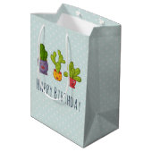 3キュートサボテンin花ポットおもしろいイラストレーション ミディアムペーパーバッグ (裏面アングル)