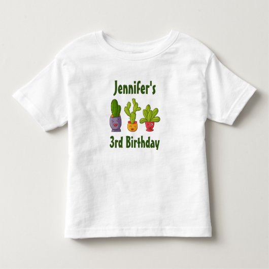 3キュートサボテンin花ポットおもしろい誕生日 トドラーTシャツ (正面)