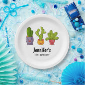 3キュートサボテンin花ポットおもしろい誕生日 ペーパープレート (パーティー)