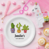 3キュートサボテンin花ポットおもしろい誕生日 ペーパープレート (パーティー)