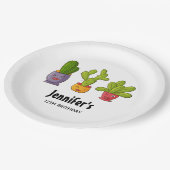 3キュートサボテンin花ポットおもしろい誕生日 ペーパープレート (アングル)