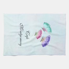 3キュートパステルカラフルウォーターカラー蝶 キッチンタオル
