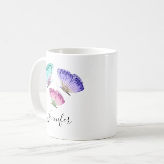 3キュートパステルカラフルウォーターカラー蝶 コーヒーマグカップ (正面左)