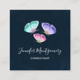 3キュートパステルカラフルウォーターカラー蝶 スクエア名刺
