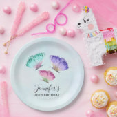 3キュートパステルカラフルウォーターカラー蝶 ペーパープレート (パーティー)