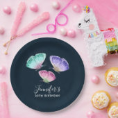 3キュートパステルカラフルウォーターカラー蝶 ペーパープレート (パーティー)