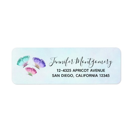 3キュートパステルカラフルウォーターカラー蝶 ラベル (正面)