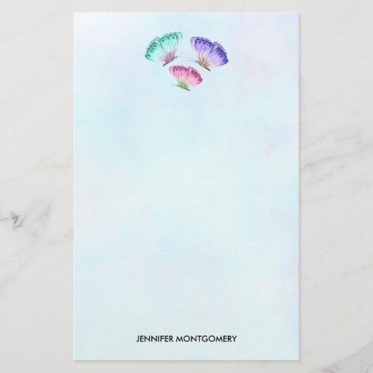 3キュートパステルカラフルウォーターカラー蝶 便箋 (正面)