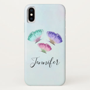 3キュートパステルカラフルウォーターカラー蝶 iPhone X ケース