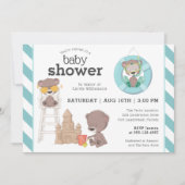 3クマがビーチの男の子のシャワーに 招待状 (正面)