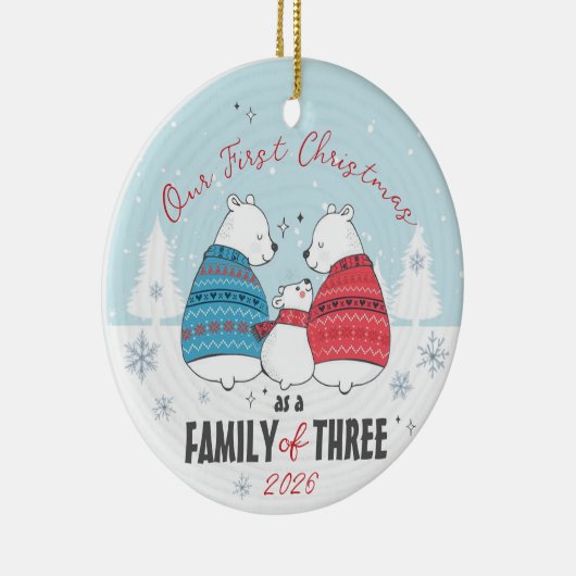 3クマの家族スノーフレーク私たちの初めてのクリスマス セラミックオーナメント (右)