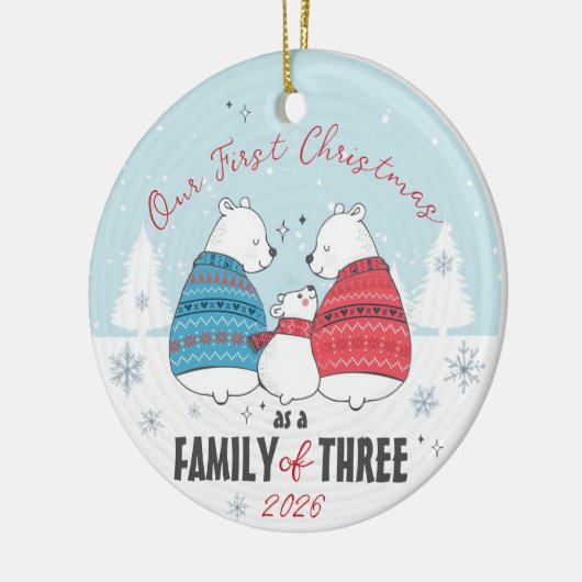 3クマの家族スノーフレーク私たちの初めてのクリスマス セラミックオーナメント (左)