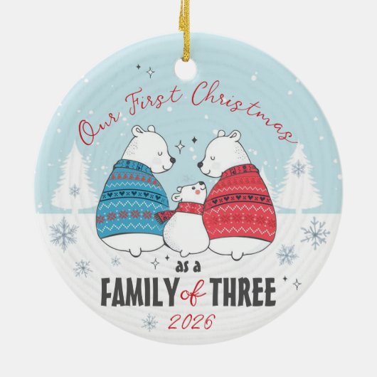 3クマの家族スノーフレーク私たちの初めてのクリスマス セラミックオーナメント (裏面)