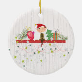 3クリスマスのオーナメントのかわいい小妖精や小人のストッキングの系列 セラミックオーナメント (裏面)