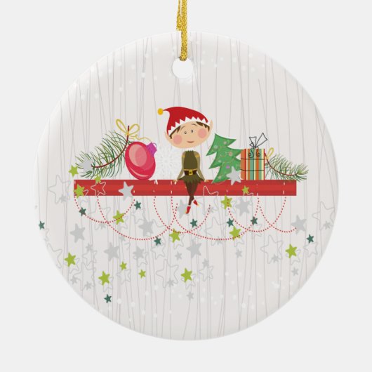 3クリスマスのオーナメントのかわいい小妖精や小人のストッキングの系列 セラミックオーナメント (裏面)