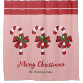 3クリスマスキャンディカンカスタム文字 シャワーカーテン (正面)