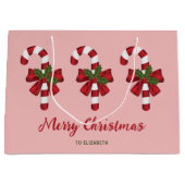 3クリスマスキャンディカンカスタム文字 ラージペーパーバッグ (正面)