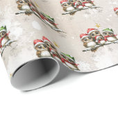 3クリスマスフクロウの家族の水の色イラストレーション ラッピングペーパー (ロールコーナー)