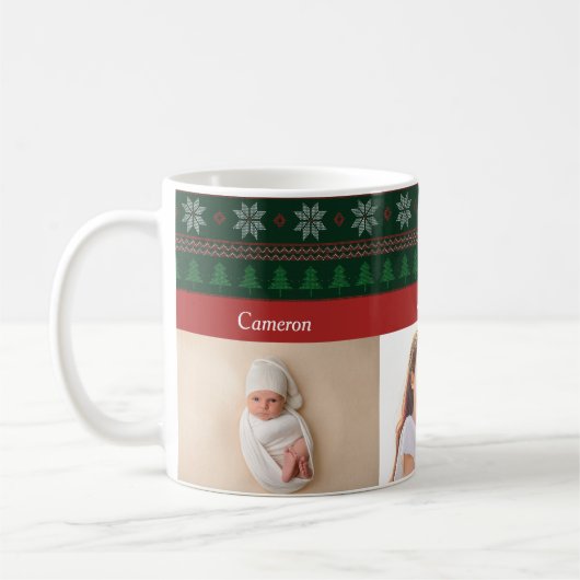 3グランドキッズフォトコラージュかわいいクリスマスツリー コーヒーマグカップ (左)