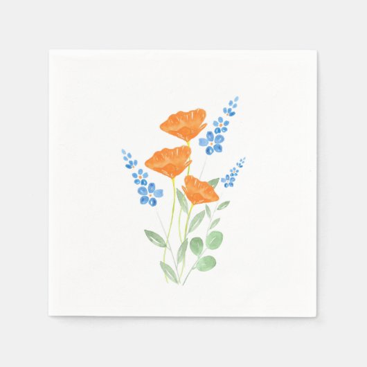 3ケシ水彩花束 スタンダードカクテルナプキン (正面)