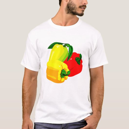 3コショウの写実的で赤い黄色緑 Tシャツ (正面)