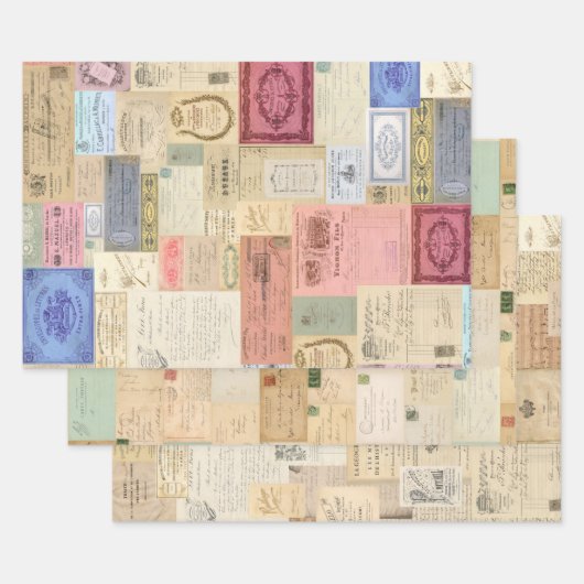 3コラージュEphemeraシート ラッピングペーパーシート (セット)