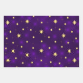 3コーディネートスターブルーパープルティール（緑がかった色）ホリデー ラッピングペーパーシート (正面3)