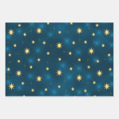 3コーディネートスターブルーパープルティール（緑がかった色）ホリデー ラッピングペーパーシート (正面2)